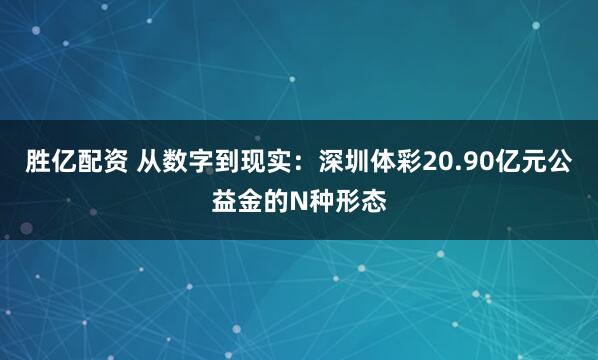 胜亿配资 从数字到现实：深圳体彩20.90亿元公益金的N种形态
